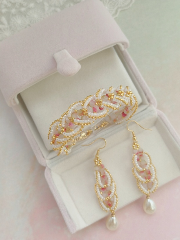 Pink Petal Pearl Jewelry Set